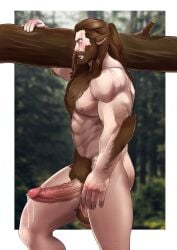 1boy abs absurdres animal_ears back_hair bara beard blush carrying_over_shoulder carrying_tree completely_nude conrad_(getonjbart) cum cumdrip erection excessive_pubic_hair facial_hair feet_out_of_frame fingernails from_side getonjbart girthy_penis hairy highres large_pectorals large_testicles long_hair looking_at_viewer male_focus male_only monster_boy muscular muscular_male navel navel_hair nipples nude original pectorals penis profile pubic_hair sharp_fingernails sideways_glance solo stomach testicles thick_arm_hair thick_beard thick_chest_hair thick_eyebrows thick_mustache thick_navel_hair thick_testicle_hair thick_thighs thighs uncensored very_hairy walking werewolf wolf_ears woodcutter