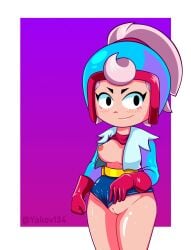 1girls blue_panties brawl_stars female janet_(brawl_stars) panties pussy rose_hair showing_pussy smile smiling_at_viewer solo solo_female tagme