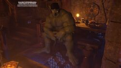 abs balls biceps darkviperbara fangs genitals hi_res humanoid humanoid_pointy_ears kalomal male muscular muscular_humanoid muscular_male orc orc_male pecs penis solo teeth