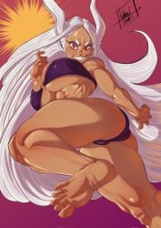 angry angry_face bra feet lukex8a miruko mostly_nude my_hero_academia panties pussy_visible_through_clothes red_eyes white_hair