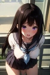 ai_generated black_hair blush chitanda_eru embarrassed hyouka purple_eyes shy stable_diffusion