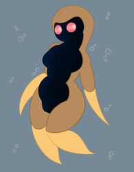 anthro black_skin breasts brown_skin bubble female kabuto looking_at_viewer navel nintendo nude pokemon posexe pussy red_eyes simple_background solo trilobite underwater video_games water wide_hips