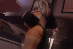 1girls 3d back_view big_ass big_breasts big_butt blush blush female female_only glasses heart-shaped_pupils looking_at_viewer niki_okarin nun nun_outfit roblox roblox_avatar robloxian solo thick_thighs thighhighs white_hair