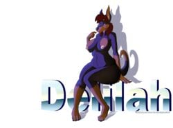 acethebigbadwolf alpha_channel areola breasts brown_fur canine chrome_text delilah doberman drop_shadow female fur green_eyes hair hi_res looking_at_viewer mammal navel nipples red_hair simple_background sitting text transparent_background wide_hips