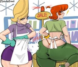 apron catfight clothed dexter's_laboratory dexter's_mom dexter's_mom's_rival drawrobdraw2 hips hips_wider_than_shoulders huge_ass huge_breasts huge_butt red_hair spanked_ass spanked_butt spanking thick_ass thick_lips thick_thighs thong