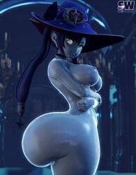 1girls 3d alternate_breast_size artist_logo ass ass_focus ass_overhang black_hair blender blender_(software) blender_eevee bottom_heavy breasts completely_nude completely_nude_female curvaceous curvy curvy_body curvy_female curvy_figure dat_ass female genshin_impact hat huge_ass large_breasts large_hat light-skinned_female light_skin long_hair massive_ass mihoyo mona_(genshin_impact) nude nude_female snippwapp solo solo_female solo_focus thick_ass thick_thighs twintails voluptuous voluptuous_female wide_hips witch_hat