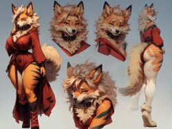 1girls ai_generated anthro anthro_only arcanine bedroom_eyes big_breasts blush blush breasts character_sheet clothed_female collar female female_only furry furry_only looking_at_viewer nintendo pokemon pokemon_(species) red_robe robe scorpianpp self_upload smile solo solo_female solo_focus stable_diffusion standing