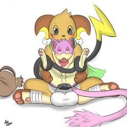 alternate_color anal anal_sex ass balls held_up hindpaw male nintendo open_mouth pawpads paws penetration penis pokemon pokemon_(species) quilava raichu rairai simple_background size_difference spread_legs spreading video_games white_background yaoi