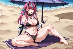 1girls ai_generated beach bikini breasts emikukis latam_virtual_youtuber long_hair multicolored_hair public tagme thighs virtual_youtuber vtuber