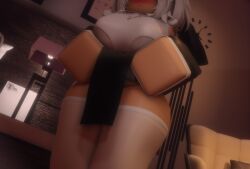 1girls 3d back_view big_ass big_breasts big_butt blush blush eyes_out_of_frame female female_only glasses heart-shaped_pupils lifting_dress niki_okarin nun nun_outfit roblox roblox_avatar robloxian solo thick_thighs thighhighs white_hair