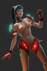 belly belly_button breasts captain_hypatia_(fortnite) cyborg fortnite helix3d ponytail pussy robot_breasts robot_girl thighs