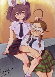 2girls fully_clothed glasses lisie_martinez lukex8a multiple_girls nerdy_female oc school_uniform schoolgirl smirk