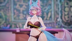 1girls black_bra black_panties blue_eyes blue_hair bra glasses indie_virtual_youtuber official_art pink_highlights ruler silvervale silvervale_(artist) tail underwear virtual_youtuber