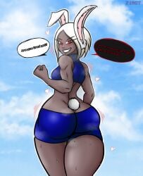 2024 absurd_res bunny_ears bunny_girl bunny_tail dark-skinned_female dark_skin dialogue female female_focus female_only gym_clothes leggings looking_back mirko miruko muscular muscular_female my_hero_academia rumi_usagiyama short_hair sports_bra sportswear superheroine sweat sweatdrop sweating thick_thighs thighs wide_hips zirot