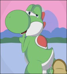 1boy after_sex ass balls boots clothing cum cum_in_ass cum_inside finger_sucking footwear looking_back male male_only mario_(series) nintendo open_mouth outdoors pawn saddle saliva solo standing video_games yoshi yoshi's_island