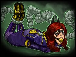 ball_gag batgirl batgirl_(gotham_knights) batman_(series) bondage clayface dc dc_comics gotham_knights light-skinned_female light_skin mask red_hair restrained smashmasterson superheroine tentacle