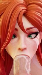 1boy 1girls 3d blender blowjob blowjob_face cum_in_mouth desess3intes dota_2 fellatio mouthful oral oral_creampie oral_sex red_hair red_hair render shocked tagme windranger