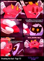 armor blush bound clothing comic dark_meta_knight duo english_text erection galacta_knight gloves handjob hi_res horn kirby_(series) mask membranous_wings nintendo penis pink_skin precum red_eyes teasing text vibrantechoes video_games weapon wide_eyed wings