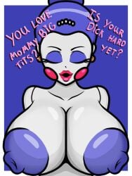 ballora ballora_(fnafsl) big_breasts blue_hair closed_eyes female five_nights_at_freddy's fnaf huge_breasts kevthunder23 lipstick solo solo_female text topless