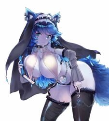 anime anime_style blue-skinned_female blue_skin dog_ears dog_girl dog_tail indie_virtual_youtuber nun nun_outfit spite_(vtuber) unartist virtual_youtuber vtuber