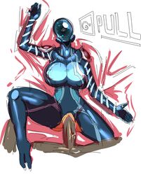 1boy 1girls bodysuit dark-skinned_male dark_skin female mag_(warframe) male solo_focus straight warframe