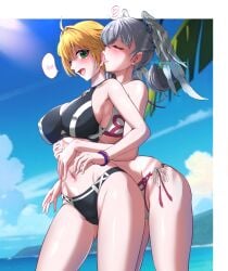 beach bikini fiora_(xenoblade) melia_antiqua mercury_xeno monolith_soft wings wings_on_head xenoblade_(series) xenoblade_chronicles xenoblade_chronicles_(series) yuri