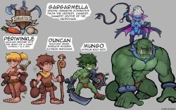 big_breasts blonde_hair brown_hair chains dnd dnd_character duncan_the_druid dungeons_and_dragons fantasy gnome_female goblin goblin_male green_skin halfling halfling_female markydaysaid