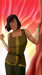 1girls avatar_legends bed blue_eyes dark-skinned_female female female_only female_protagonist korra muscular_female nickelodeon short_hair the_avatar the_legend_of_korra water_tribe woorkvaza