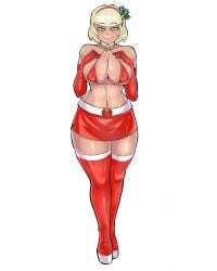 1girls banjabu big_breasts blonde_hair blonde_hair_female christmas_outfit clothed disney disney_channel disney_xd edit edited female female_only green_eyes hi_res highres human jackie_lynn_thomas looking_at_viewer micro_bikini mistletoe no_visible_genitalia pale-skinned_female pale_skin red_bikini red_stockings seductive seductive_look skirt solo star_vs_the_forces_of_evil stockings tan-skinned_female white_berries white_female wide_hips