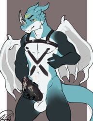 1boy cum digimon dragon exveemon harness hybrid male male_only masturbation monster penis precum raidramon raidy solo uncut wings xvmon