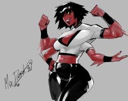 4_arms 4_eyes abs alien alien_girl alien_humanoid angel_dark_uwu ben_10 black_hair chaquetrix female female_focus female_only fourarms large_breasts midriff multi_arm multi_eye multi_limb muscular_female navel red_body red_skin tetramand yellow_eyes