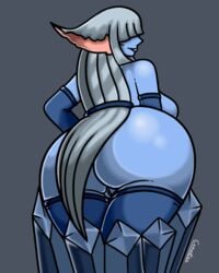 ass big_ass blue_skin breasts canastus clothing dat_ass female grey_background grey_hair hair half_naked humanoid ice league_of_legends legwear lissandra long_hair magic_user pinup pose pussy sideboob simple_background solo stockings video_games witch