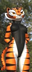 3d 3d_(artwork) 3d_model anthro artist_name artist_website black_leotard dreamworks face_markings feline female fit fit_female fur furry hands_behind_back hi_res highres higleg_leotard kung_fu_panda leotard master_tigress nixu3d orange_fur solo striped_fur three-quarter_portrait tiger turtleneck two_tone_fur woods yellow_eyes