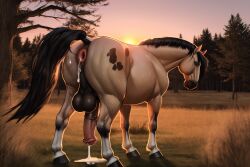 ai_generated anus balls cum_dripping_from_ass cum_in_ass dripping_cum equine feral feral_only horse_penis horsecock looking_at_viewer solo_male stallion tagme zoophilia