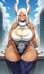 1girls ai_generated big_breasts big_thighs breasts dark-skinned_female dark_skin female female_only gigantic_thighs huge_breasts huge_thighs large_breasts large_thighs long_hair massive_thighs milkersenjoyer miruko muscular muscular_arms muscular_female muscular_thighs my_hero_academia rumi_usagiyama thick_thighs thighs very_long_hair white_hair