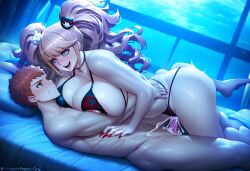 ai_generated bikini crossover cum curvy curvy_female danganronpa dreson emiya_shirou fate_(series) gigantic_breasts handjob huge_ass huge_breasts junko_enoshima