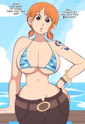 1girls big_breasts female female_focus female_only kath_hawkins light-skinned_female nami one_piece one_piece:_heart_of_gold pre-timeskip short_hair shounen_jump text thick_thighs