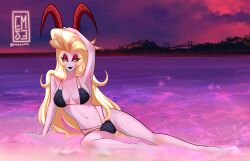 beach bikini blonde_hair breasts demon_girl hazbin_hotel lilith_morningstar_(hazbin_hotel) milf mother succubus tagme water waves