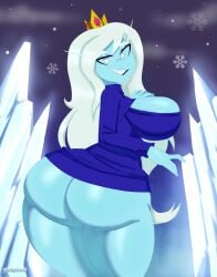 1girls adventure_time ass big_ass big_breasts big_butt blue_body blue_skin eyebrows fat_ass female female_only ice_queen_(adventure_time) large_ass large_breasts long_hair looking_at_viewer looking_back lustburnsfire solo solo_female solo_focus thick_ass thick_thighs thighs white_eyes white_hair wide_hips zrfurious