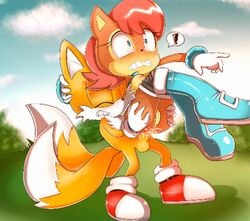 2016 anal anal_sex animated anthro brown_fur canine chipmunk clothes duo edit female footwear fox fur gif grass hair hearlesssoul hi_res loop male mammal miles_tails_prower motion_tweening outdoors penetration penis pussy red_hair rodent sally_acorn sega sex shoes sonic_(series) straight surprise_buttsex tree video_games