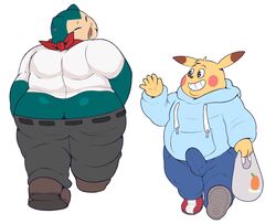 anthro anthrofied ass ass_cleavage bag butt_crack clothing ero_(character) eroborus front_view hoodie looking_back male male_only mammal nintendo ogling overweight pants penis_outline pikachu pokemon rear_view rodent smile snorlax stare tenting unaware video_games walking wardrobe_malfunction yaoi