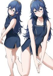 1girls :o ameno_(a_meno0) ass bare_legs bare_shoulders barefoot big_ass blue_eyes blue_hair blue_shirt closed_mouth collarbone feet female female_only fingernails fire_emblem fire_emblem_awakening gold_trim hair_between_eyes highres lips long_hair looking_at_viewer lucina_(fire_emblem) multiple_views naked_shirt nintendo no_panties no_pants no_underwear own_hands_together pink_lips shirt simple_background sitting solo sweatdrop symbol-shaped_pupils thighs tiara toes wariza white_background