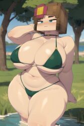 1girls ai_generated big_breasts bikini daidouji_(artist) female_only jenny_belle_(slipperyt) minecraft solo solo_female