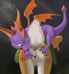 activision anthro anus ass black_eyes claws deer dragon elora feral fur horn mammal pussy snake_(artist) spikes spyro spyro_the_dragon tail tongue tongue_out wings