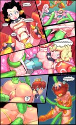 3girls anal anal_penetration anus balls blue_eyes bondage bound bowser breasts c-smut-run collar comic english_text female fishnet_pantyhose fishnets high_heels human lava_piranha leggings male mario_(series) nintendo oral paper_mario pauline penetration penis piranha_plant princess_daisy princess_rosalina pussy rape spiked_bracelet spiked_collar spitroast stockings straight super_mario_bros. tentacle tentacles text unseen_male_face vaginal_penetration