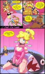 1girls anal anus ball_gag ballgag balls blonde_hair blue_eyes blush bondage bound bowser breasts c-smut-run chain_chomp cleavage_cutout collar comic cum cum_in_hair cum_in_pussy cum_on_breasts cum_on_face cum_on_stomach female femsub fishnets handcuffs high_heels human imminent_rape lava_piranha leggings lipstick makeup male mario_(series) netorare nintendo paper_mario pauline penetration penis piranha_plant princess_daisy princess_peach princess_rosalina pussy rape slave stockings straight super_mario_bros. tentacle text vaginal_penetration