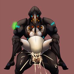 1boy balls_deep bodysuit cum cum_explosion cum_inflation deep_penetration ember_(warframe) excessive_cum female overflow penetration rhino stomach_bulge tenno warframe