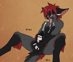 2015 anthro ass ball_fondling balls blush brown_background butt_shot canid canine cum cum_in_mouth cum_in_own_mouth cum_inside cum_on_chest cum_on_face cum_on_self cum_on_tongue cumshot ear_piercing erection feline fluff-kevlar fondling fur furry hair hybrid male male_only mammal masturbation multicolored_fur nytro_(fluff-kevlar) one_eye_closed open_mouth orgasm original penis piercing red_fur red_hair saliva scar signature simple_background solo teeth tongue wolf