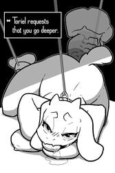 1girls ball_gag bondage boss_monster bound breasts dildo drooling femsub fur furry gag hands_behind_back happy_sub looking_at_viewer looking_pleasured monochrome nipples nude pashoo saliva sex_toy slightly_chubby solo_female tagme tail toriel undertale video_games