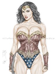 actress armando_huerta bare_shoulders batman_v_superman biceps big_breasts black_hair blue_eyes bracelet breasts cameltoe celebrity cleavage clothed colored covered_nipples dc_comics dc_extended_universe diana_prince erect_nipples female gal_gadot large_breasts lasso lasso_of_truth legs lips lipstick long_hair looking_at_viewer makeup nipple_bulge outfit panties pokies red_lips red_lipstick rope shoulders solo thighs tiara watermark weapon wonder_woman wonder_woman_(series)